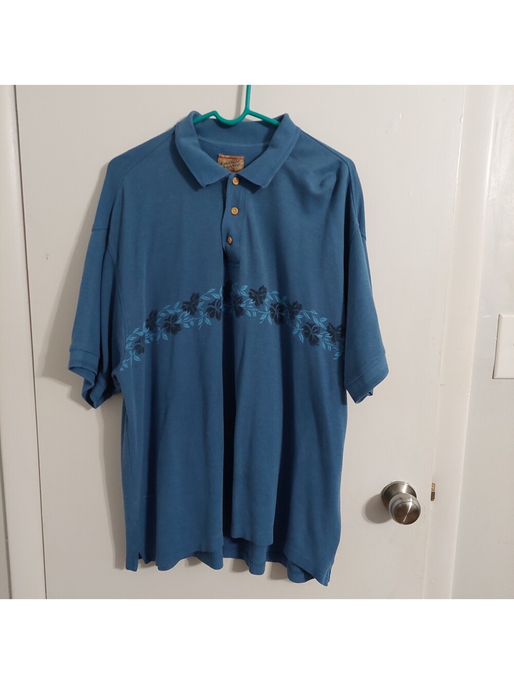 Catalina Island Wear Men's Polo Shirt XL Blue Floral Design